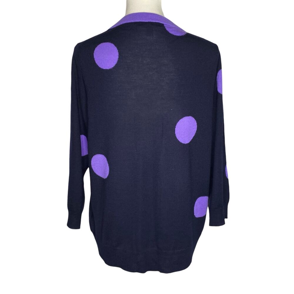 J. Crew Tippi Merino Wool Sweater Navy Blue Purple Polka Dot Knit Crewneck Sz XL - Picture 10 of 13